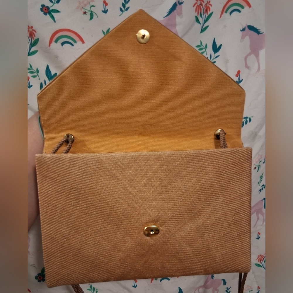 EUC RARE Vintage 70s Christian Dior Boutique Tan Linen & Silk Envelope Purse Bag - Picture 5 of 12